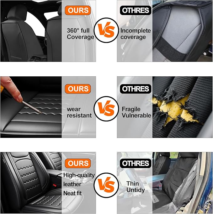 Car Seat Covers Custom Fit for Mazda 3 2007-2026, Premium Leather, Full Coverage Leather Waterproof Breathable Seat Covers, Automotive Seat Protectors, Airbag Compatible(2 Front Seats, Black)