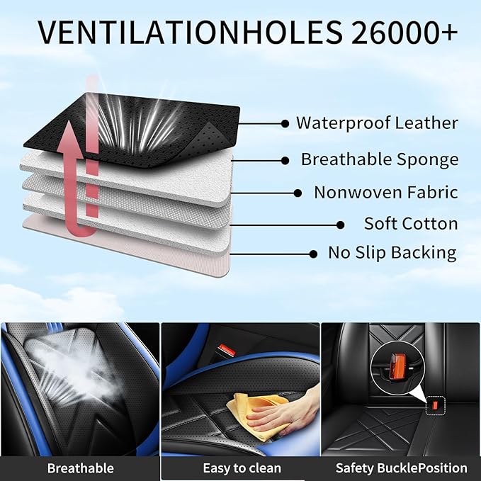 CX-3 Car Seat Covers Fit for Mazda CX-3 2016-2021, Full Coverage Premium Leather Waterproof Breathable Seat Covers, Automotive Seat Protectors, Airbag Compatible(2 Front Seats, Black-Blue)