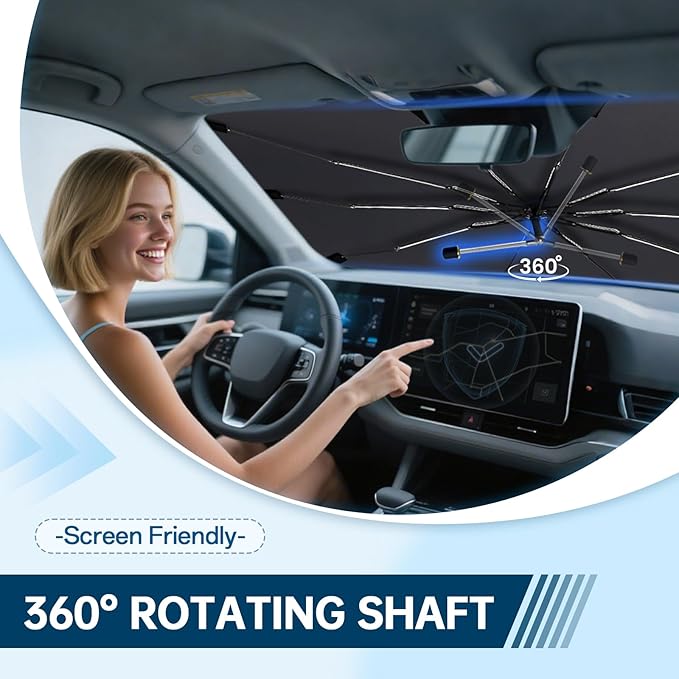 Windshield Sun Shade for Toyota Tacoma 2016-2024, Umbrella Car Shades with 360°Rotating Shaft, Foldable Front Window Sunshade for UV & Heat Protection
