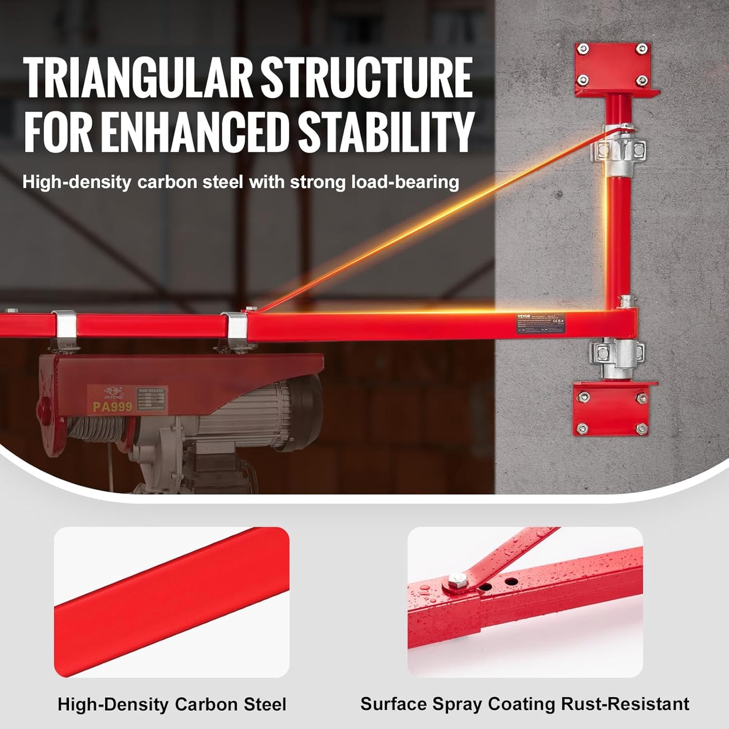 VEVOR Wall Mount Jib Crane, 1320 lbs Max Load Capacity Electric Scaffolding Lift, Electric Hoist Holder Swing Arm with Pole, Steel Hoist Frame, 180° Swivel Scaffold Lifting Arm for Electric Hoist