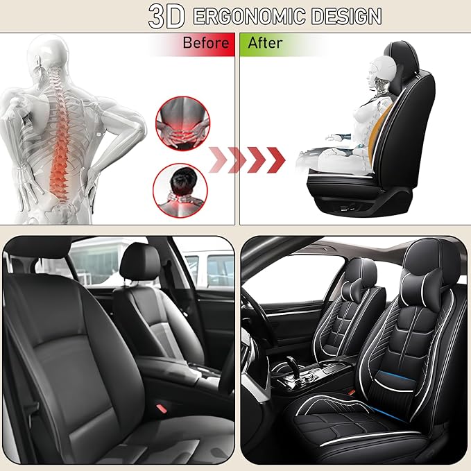 Leather Car Seat Covers Fit for Toyota Corolla Cross 2022-2024, 5 Seater Car Seat Cover, Premium Waterproof, Scratch Resistant Car Interior Accessories (Full Set with Pillow Black White)