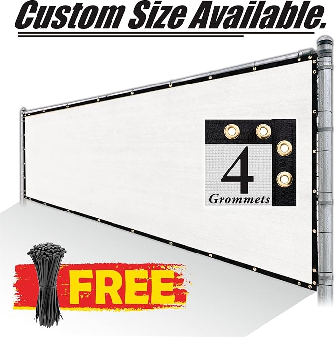 Royal Shade Custom Size 5' x 14' White Fence Privacy Screen Windscreen Cover Netting Mesh Fabric Cloth - Cable Zip Ties Included (We Make Custom Size)