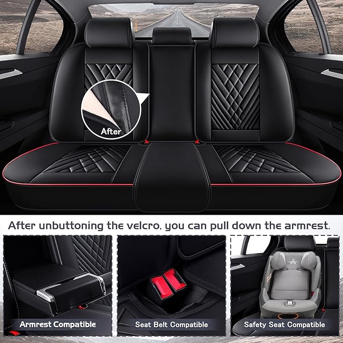Truck Seat Covers for Ford F250 2011-2026, Waterproof Premium Leather Full Coverage Car Seat Cover, Muscle Sport Style Auto Interior Seat Cover Sets (Full Set/Black Red)