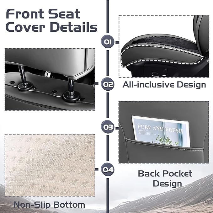 Truck Seat Covers for Ford F250 2011-2026, Waterproof Premium Leather Full Coverage Car Seat Covers, Muscle Sport Style Auto Interior Seat Cover Sets (Full Set/Gray Black)