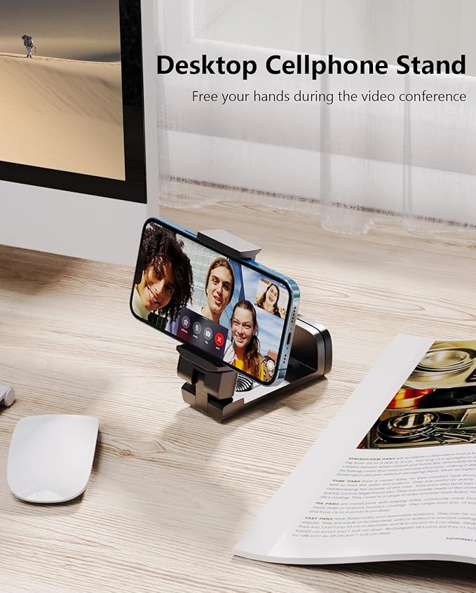 MiiKARE Travel Essentials Airplane Phone Holder, Universal Handsfree Phone Mount for Flying with 360 Degree Rotation, Travel Must Haves Phone Stand for Desk, Tray Table, Black&Black&Black