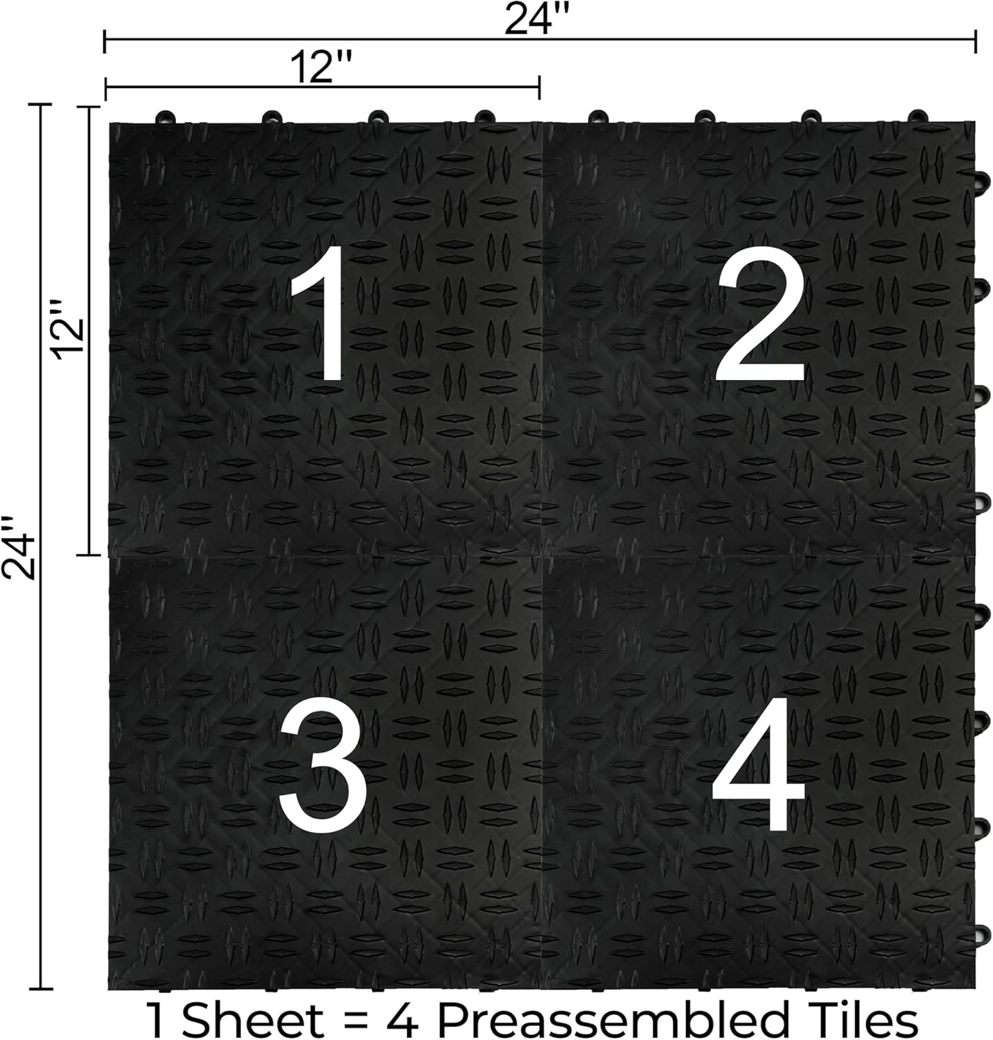 Big Floors GarageTrac Diamond, Interlocking Non-Slip Garage Flooring Tile, Durable, Modular, Heavy-Duty Copolymer, Easy Install (Black, 12 Pack of 12 x 12" Tiles)