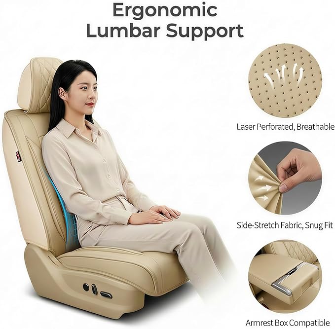 Fit for Sonata Car Seat Covers Compatible with Hyundai Sonata 2004-2026-Waterproof Breathable Leather Automotive Seat Cushions Protector, Airbag Compatible, Full Set 5 Seats(Beige)