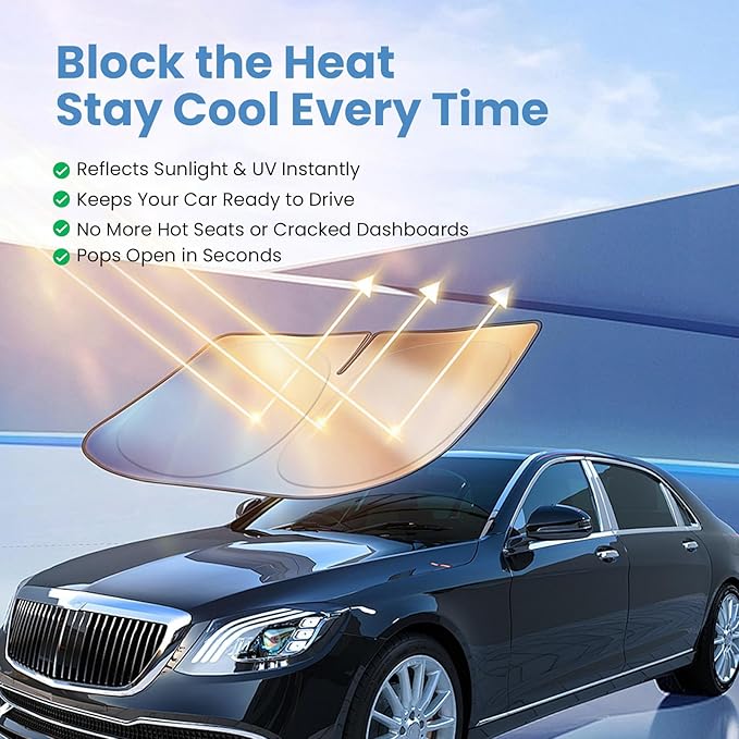 Windshield Sun Shade for Kia Sportage 2023 2024 2025 2026 – Custom Fit Sun Shield with Mirror Cut‑Out, Blocks Heat & UV, Foldable with Storage Pouch - Kia Sportage Windshield Sunshade