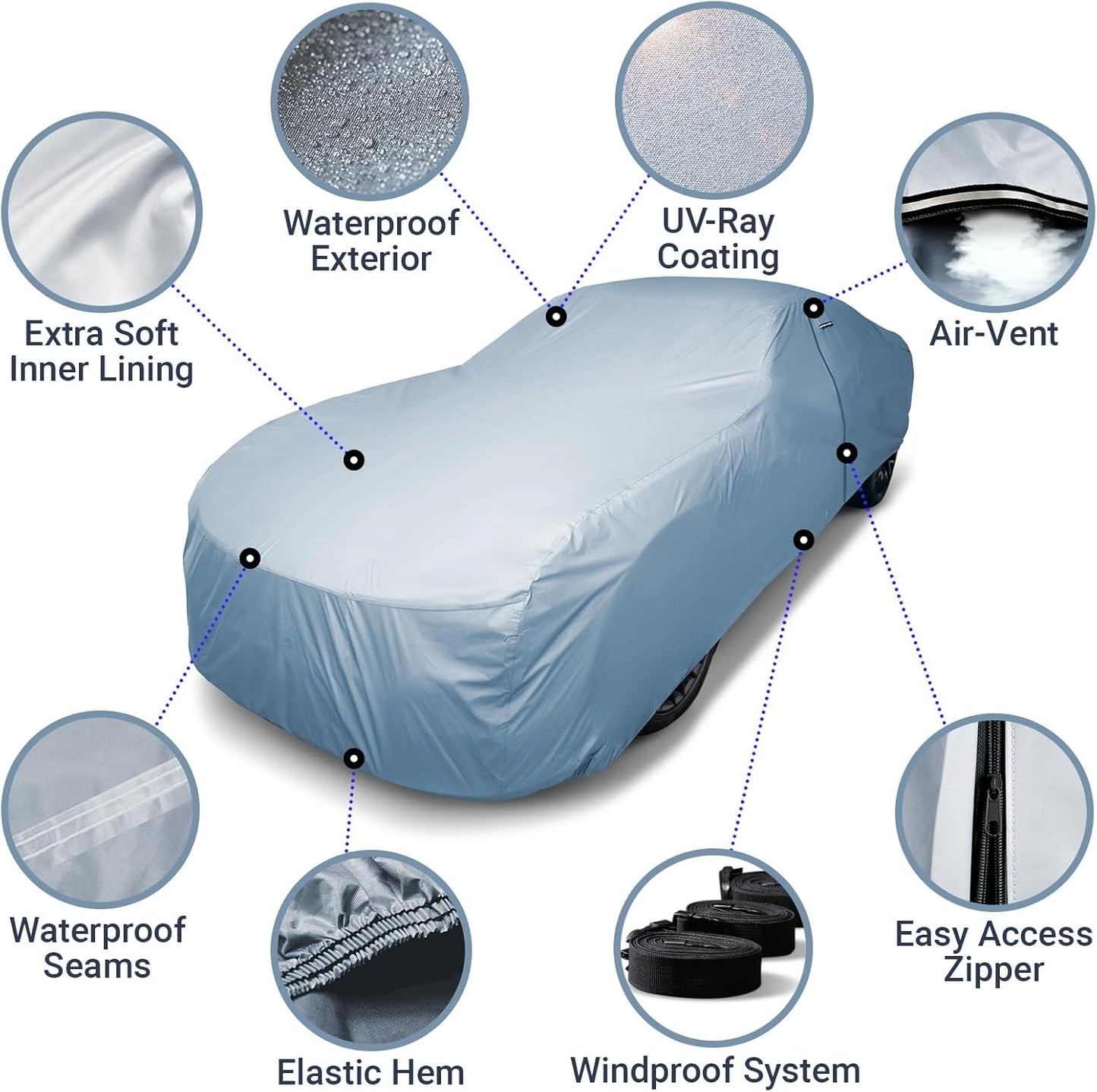 iCarCover Premium Car Cover for 1971-1978 Pontiac Grand Safari Station Wagon Heavy Duty Waterproof All-Weather Automobiles Custom Fit Indoor Outdoor UV Snow Protection Covers with Straps and Bag