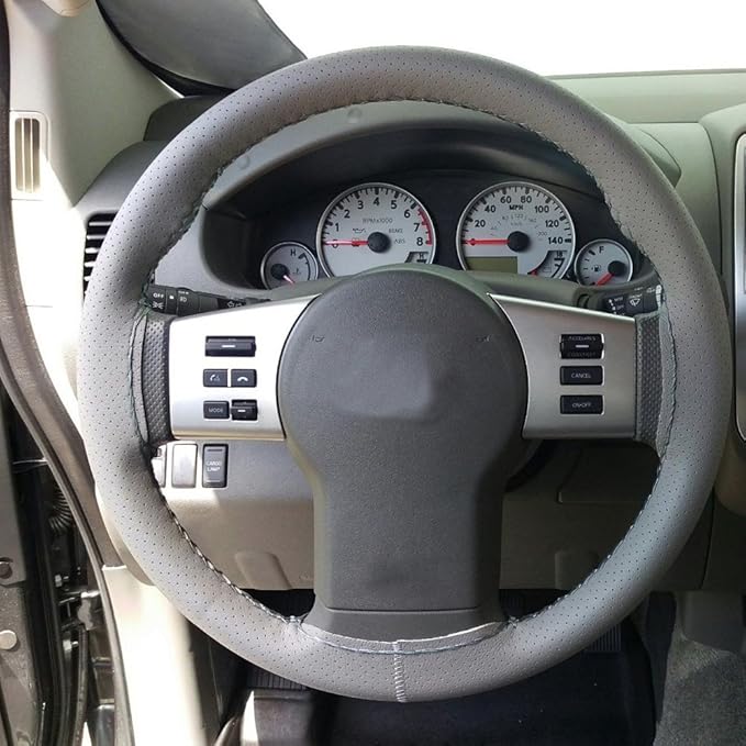 Onerbuy Universal Leather Car Steering Wheel Stitch On Wrap Cover DIY Sewing Breathable and Anti Slip, 15-Inch (Gray)