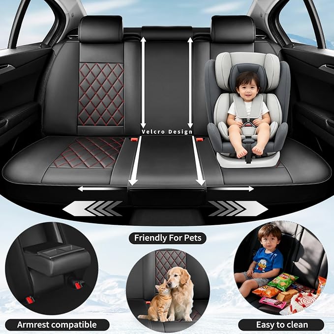 Fit Tucson Car Seat Covers Compatible with Hyundai Tucson 2010-2024 2026, Premium Leather Breathable, Wear Resistant, Airbag Compatible, All-Weather & Full Coverage, Full Set Red Line Black