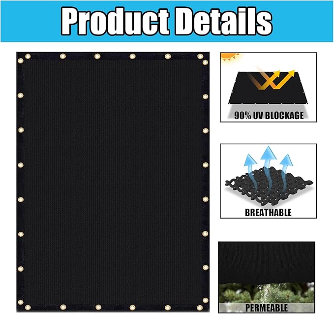 Amagenix 90% Shade Fabric 5'X 17' Black Sun Shade Cloth with Grommets for Pergola Replacement Shade Cover Canopy, Heavy Duty, Cable Zip Ties Included (We Customized)