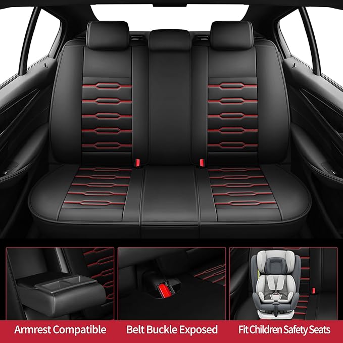 Fit Santa Fe Car Seat Covers for Hyundai Santa Fe 2007-2025 2026 - Upgraded Premium Waterproof & Breathable Leather,Airbag Compatible, All-Weather Seat Cushion Protector(Full Set,Black+Red)