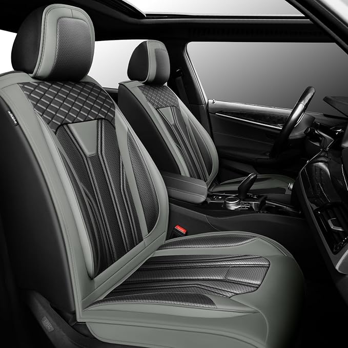 Fit Sentra Car Seat Covers Compatible with Nissan Sentra 2001-2025 2026 - Premium Leather， Waterproof Breathable， All-Weather Seat Cushion Protecto&Airbag Compatible (2 Front Seat Gray&Black)