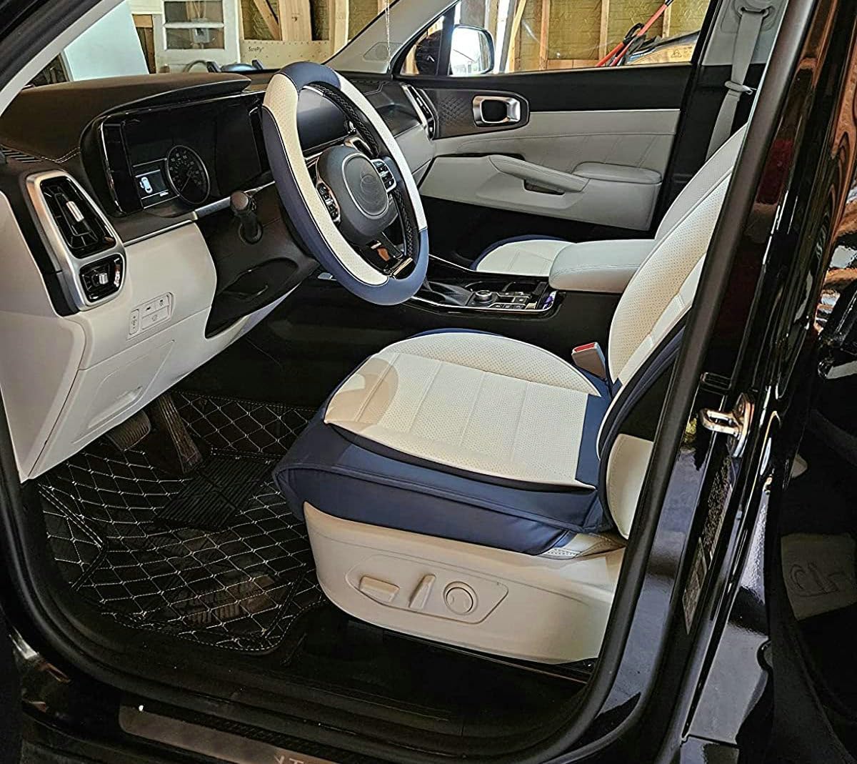 Custom Car Floor Mat Compatible with BMW Mercedes-Benz Toyota Cadillac Lexus Honda Infiniti Nissan Hyundai Kia Audi All Models Cars Sedans SUVs Automotive Mats (Sapphire Blue Stripe)