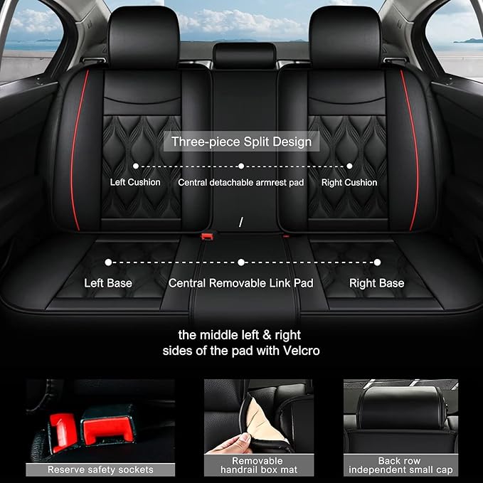 AOMSAZTO Car Seat Covers,Full Set 5 Seats Custom Fit for Ford Flex 2011-2019,Leather Car Seat Cover Seat Cushion Protector,Airbag Compatible Waterproof Black