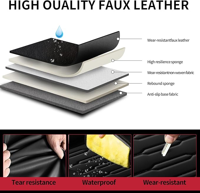 Fit Highlander Car Seat Covers (5 Seats) for Select Toyota Highlander 2007-2026 - Full Coverage Leather,Airbag Compatible, Waterproof & All Weather Seat Cushion Protector,Full Set,Black