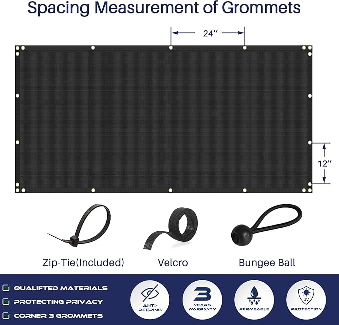 Windscreen4less Privacy Fence Screen Heavy Duty Windscreen Fencing Mesh Fabric Shade Net Cover with Brass Grommtes for Outdoor Wall Garden Yard Pool Deck, 8'x291' Black