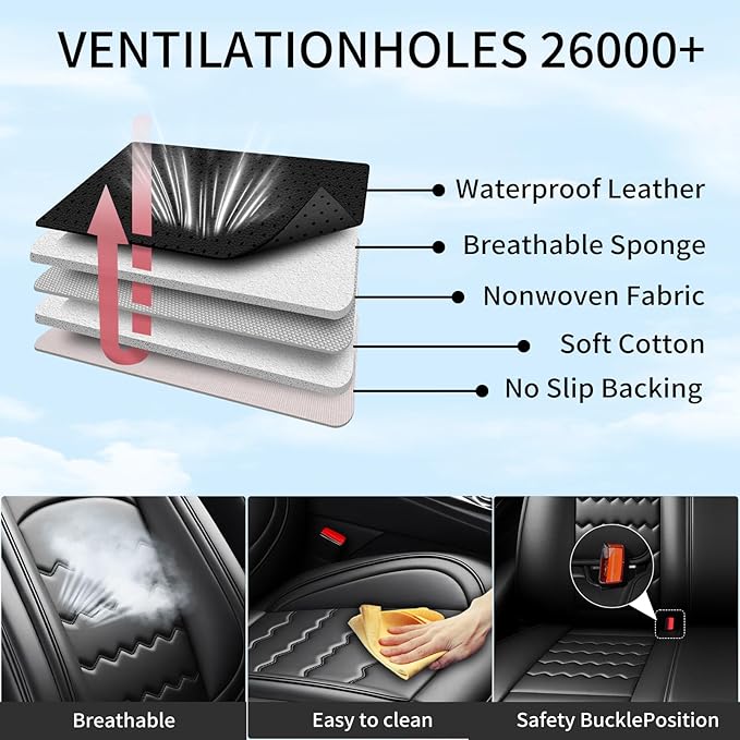 CX-90 Car Seat Covers Custom Fit for Mazda CX-90 2007-2026, Full Coverage Premium Leather Waterproof Breathable Seat Covers, Automotive Seat Protectors, Airbag Compatible(2 Front Seats, Black)