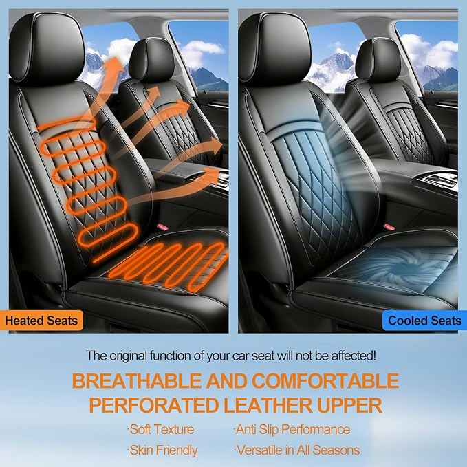Fit for Santa Cruz Seat Covers Compatible with Hyundai Santa Cruz 2022-2026 - Waterproof Breathable Leather Automotive Seat Cushions Protector,Airbag Compatible,Only 2 front seat covers(Black)