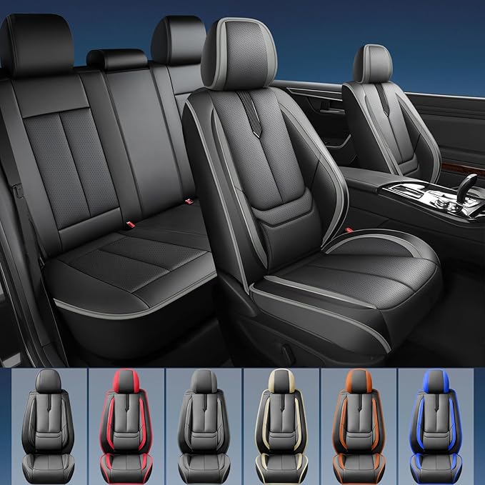 Fit Ridgeline Car Seat Covers for Honda Ridgeline 2007-2025 2026-Upgraded Premium Waterproof & Breathable Leather,Airbag Compatible,All-Weather Seat Cushion Protector,2 Front/Black-Grey