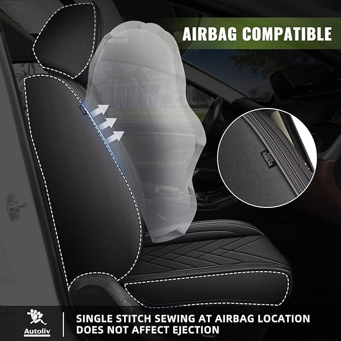 AOMSAZTO 2 Front Car Seat Covers for Toyota Camry 2002-2026: Faux Leather Automotive Seat Cover Waterproof Compatible Airbag(2 Seats, Black&Grey)