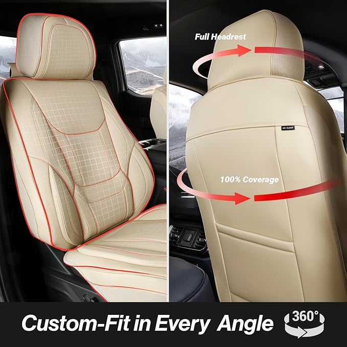 Coverland Custom Fit Car Seat Covers for Car Compatible with [Camry, Accord, Altima, G20, I35, G37, Escort, Capri] Premium Waterproof Non-Slip Interior Seat Protector [Front Beige - Size Chart A12]