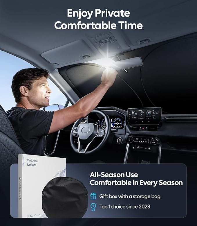 Wigoo for Toyota Camry Windshield Sunshade [OEM Design, 100% Sun Blockage] Foldable Heat Insulation Sun Shade with Storage Bag, for Toyota Camry 2018-2026, Silver Coating