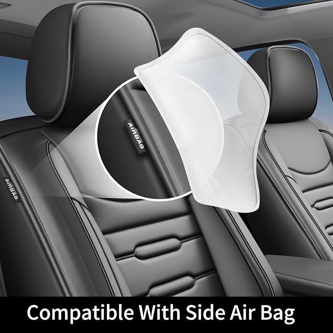 Fit Santa Fe Car Seat Covers for Hyundai Santa Fe 2007-2025 2026 - Upgraded Premium Waterproof & Breathable Leather, Airbag Compatible, All-Weather Seat Cushion Protector (Full Set, Black)