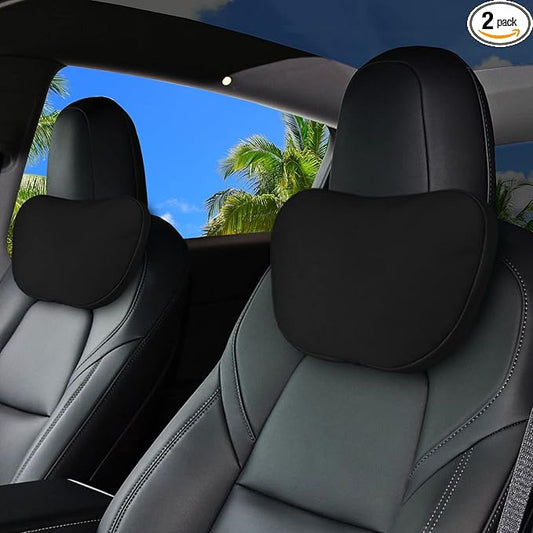 2 Pack Car Headrest Neck Pillow Fits for Tesla Model 3 Model Y Model S Model X Accessories,Car Seat Pillow Head Neck Rest Cushion(Upgrade Black)