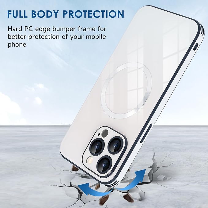 Guppy Compatible with iPhone 13 Pro Max Case Magnetic, with Full Camera Lens Protector [Compatible with MagSafe] Scratch Resistant Gradient Glass Back Cover Phone Case-White