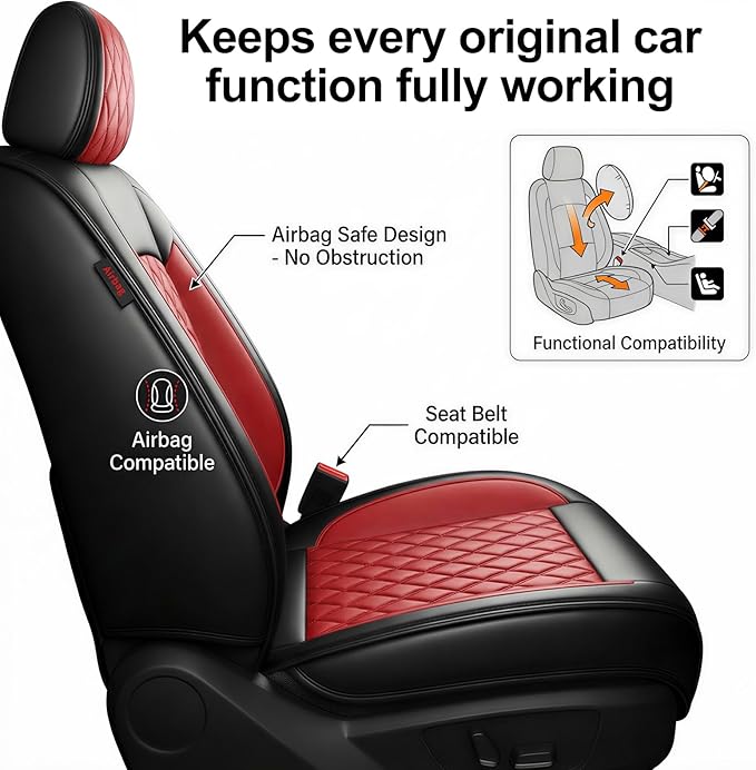 Fit for Venue Seat Covers Compatible with Hyundai Venue 2020-2026 - Waterproof Breathable Leather Automotive Seat Cushions Protector,Only 2 Front seat Covers(Red)