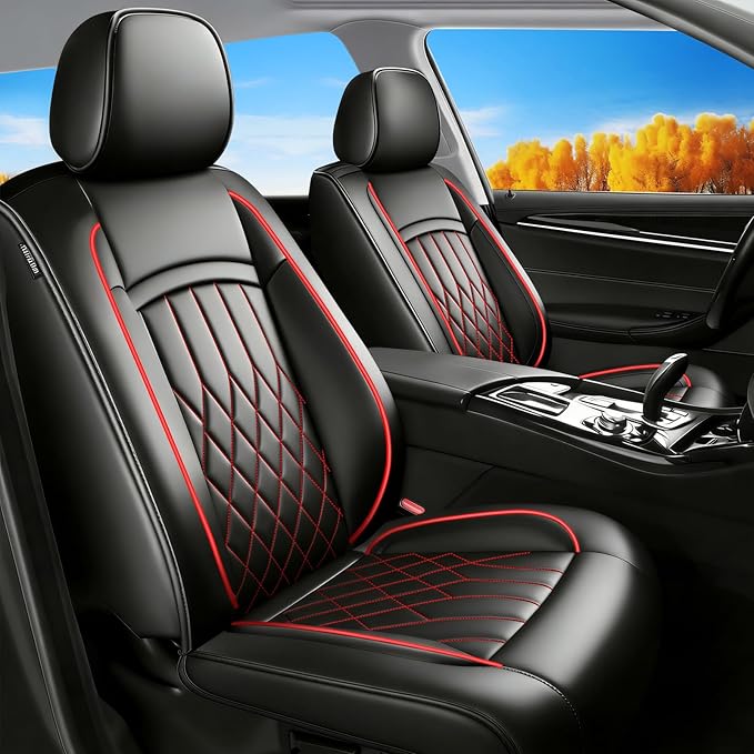 Fit Elantra Car Seat Covers for Hyundai Elantra 2017-2025 2026 - Premium Leather, Waterproof, All-Weather, Airbag Compatible, Breathable, Seat Protectors, Only 2 Front seat Covers, Redline