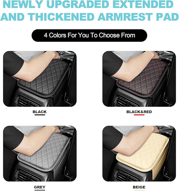 Center Console Cover Fit for Kia Soul 2010-2025 with 2 Storage Bags Waterproof Leather Quilted Pattern Car Armrest Cover Cushion Anti - Slip(Black)