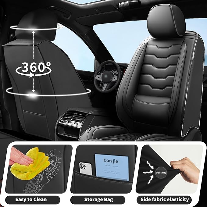 Fit Rogue Car Seat Covers Compatible with Nissan Rogue 2011-2025 2026 - Premium Leather， Waterproof Breathable， All-Weather Seat Cushion Protecto&Airbag Compatible (2 Front Seat Black)