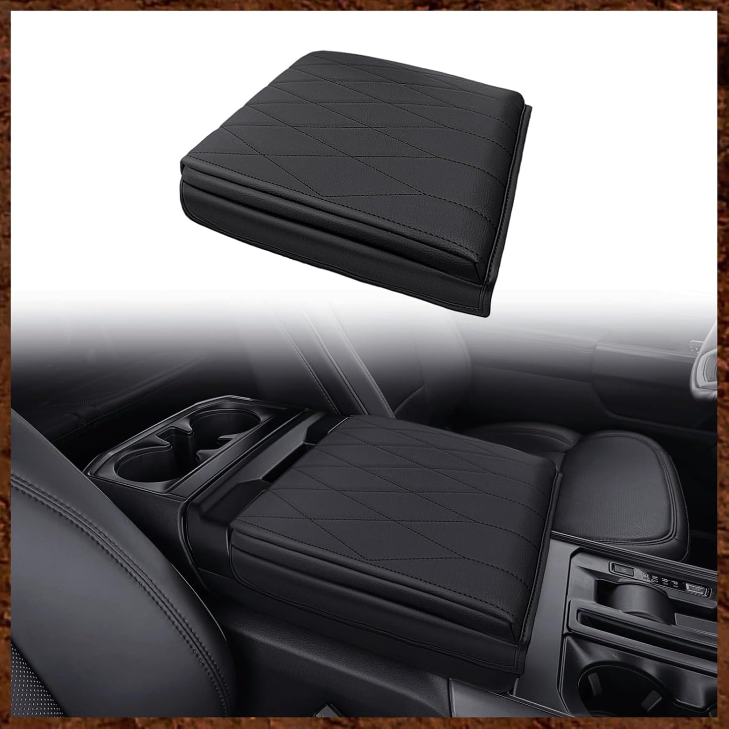 Muslogy Center Console Armrest Cover Compatible with Ford F-150 F150 2021-2025 Comfort Armrest Pad Arm Rest Cushion Vegan Leather Protector 1-Inch Extra Thick(WorkSurface ONLY)