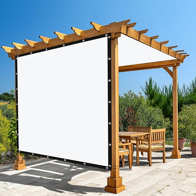 Amagenix 90% Pergola Shade Cover 7' X 8' Sun Shade Cloth with Grommets for Outdoor Garden Patio Porch, Commercial Grade 200 GSM - Cable Zip Ties Included (We Customized) GN108, White