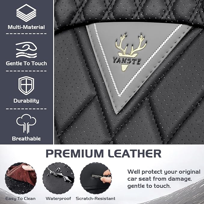 Truck Seat Covers for Nissan Frontier 2009-2026, Waterproof Premium Leather Full Coverage Car Seat Cover, Muscle Sport Style Auto Interior Seat Covers Sets (Full Set/Gray Black)
