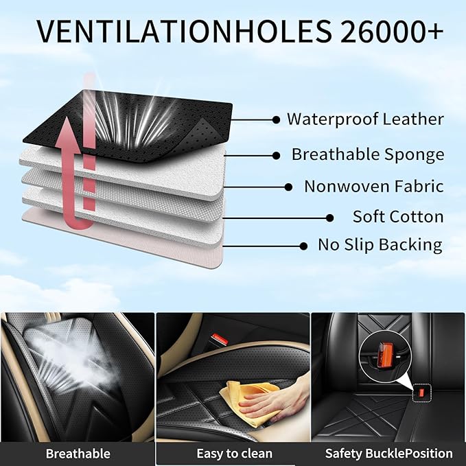 CX-70 Car Seat Covers Fit for Mazda CX-70 2025-2026, Full Coverage Premium Leather Waterproof Breathable Seat Covers, Automotive Seat Protectors, Airbag Compatible(2 Front Seats, Black Beige)