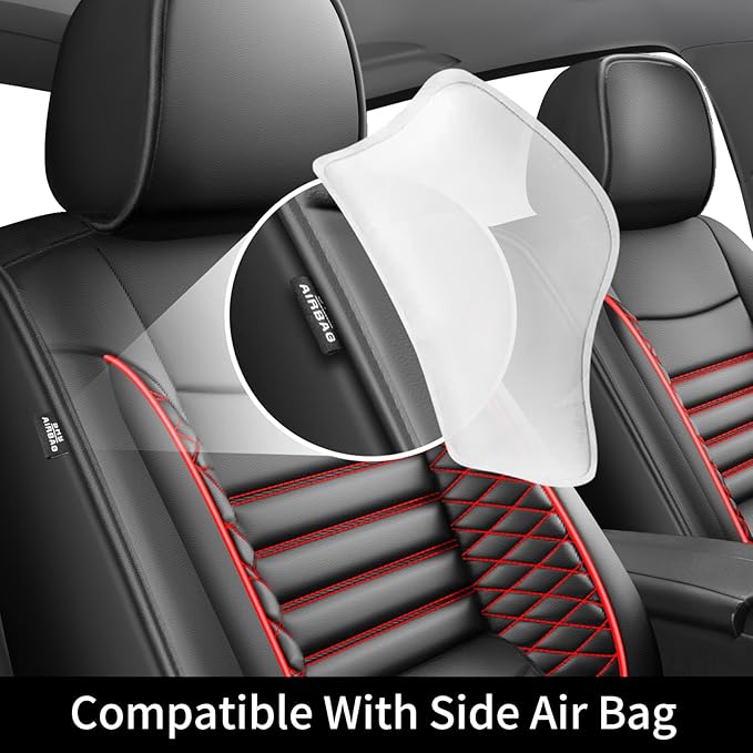 Fit Crosstrek Car Seat Covers for Subaru Crosstrek 2016-2025 2026 - Upgraded Premium Waterproof & Breathable Leather, Airbag Compatible, All-Weather Seat Cushion Protector(2 Front/Black+Red)