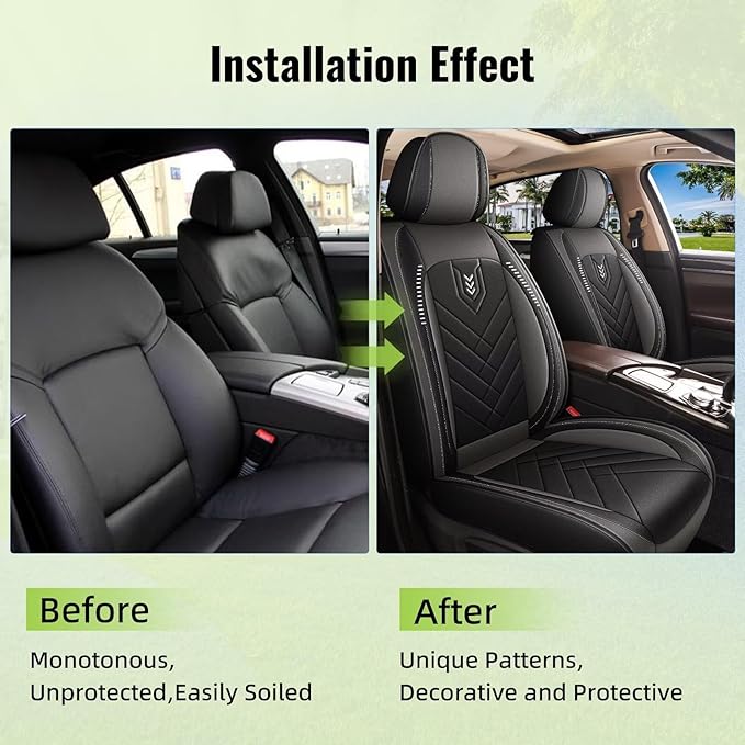 AOMSAZTO Car Seat Covers Fit for Jeep Liberty 2002-2012 Premium Front Seat Covers Waterproof Leather Automotive Seat Covers Compatible with Airbag (2 Seats,Grey)