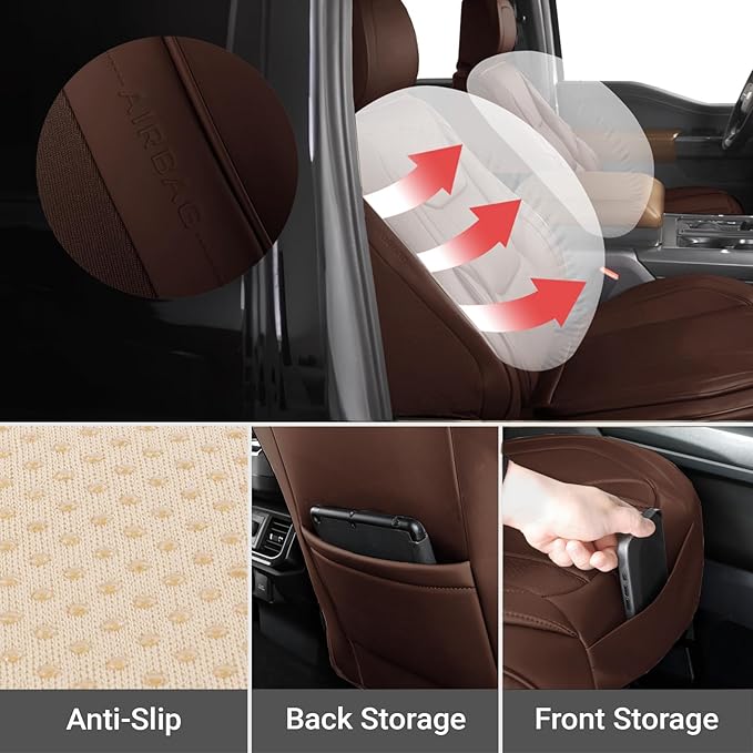 Coverland Custom Fit Car Seat Covers for SUV Compatible with [RAV4, CR‑V, Forester, Bolt EUV, IONIQ 5, HR‑V, Yukon] Premium Waterproof Non-Slip Interior Seat Protector [Front Dark Brown - Chart A27]