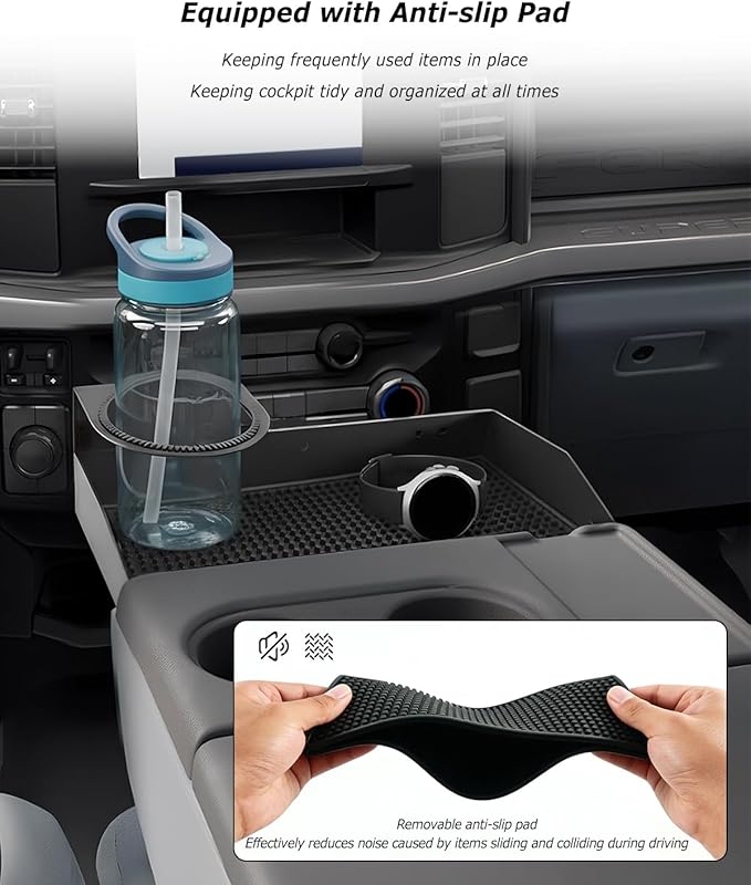 Front Center Console Organizer Headrest Tray Compatible with Ford F150 F250 F350 F450 F550 F650 2011-2025, Truck Center Console Cup Holder Coin Organizer Storage Accessories, Jump Seat Only