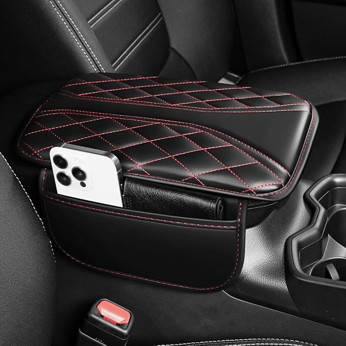 Center Console Cover Fit for 4Runner Scratch & Wear Resistant Waterproof Middle Console Cover with 2 Storage Bags(Black&Redline)