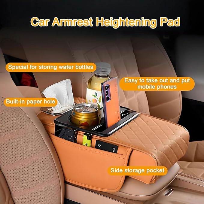 Car Armrest Cushion for Toyota Crown Majesta VI 2009-2015 2016 2017 2018, Car Center Console Cover Armrest Pad with Cup Holder and Tissue Box, Car Accessories,Black-Red