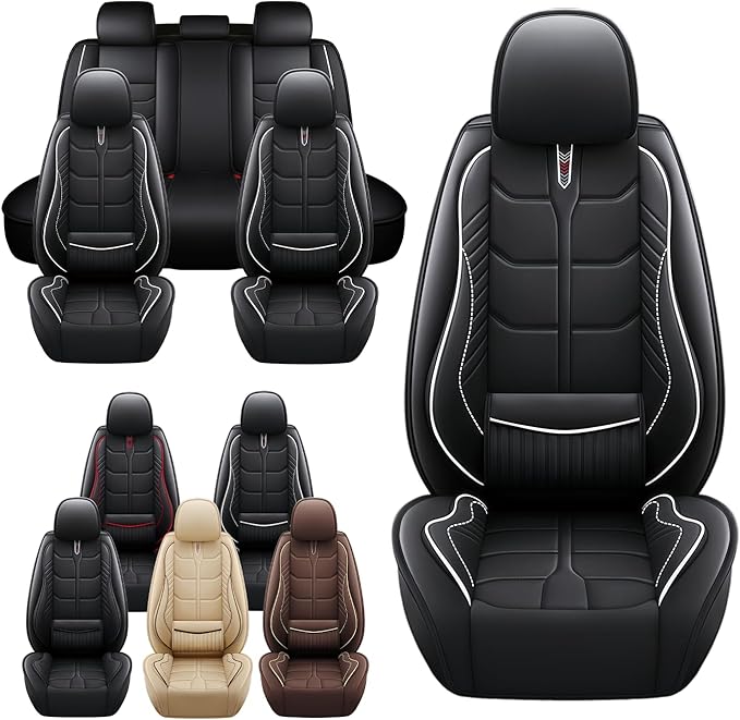 Leather Car Seat Covers Fit for Toyota Yaris iA 2017-2018, 5 Seater Car Seat Cover, Premium Waterproof, Scratch Resistant Car Interior Accessories (Full Set Black White)