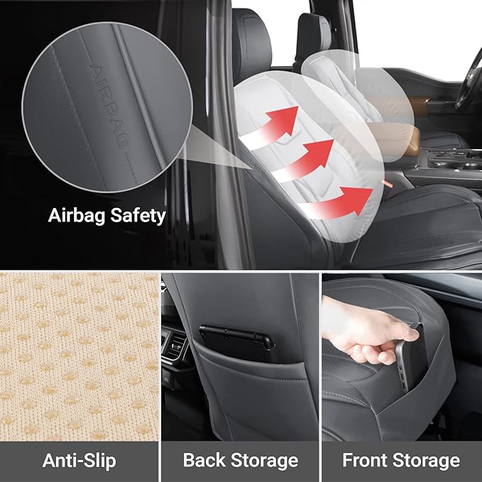 Coverland Custom Fit Car Seat Covers for SUV Compatible with [Escalade, Tahoe, Suburban, Yukon] Premium Water Resistant Leather Non-Slip Interior Protector [Front Dark Gray - Size Chart A37]