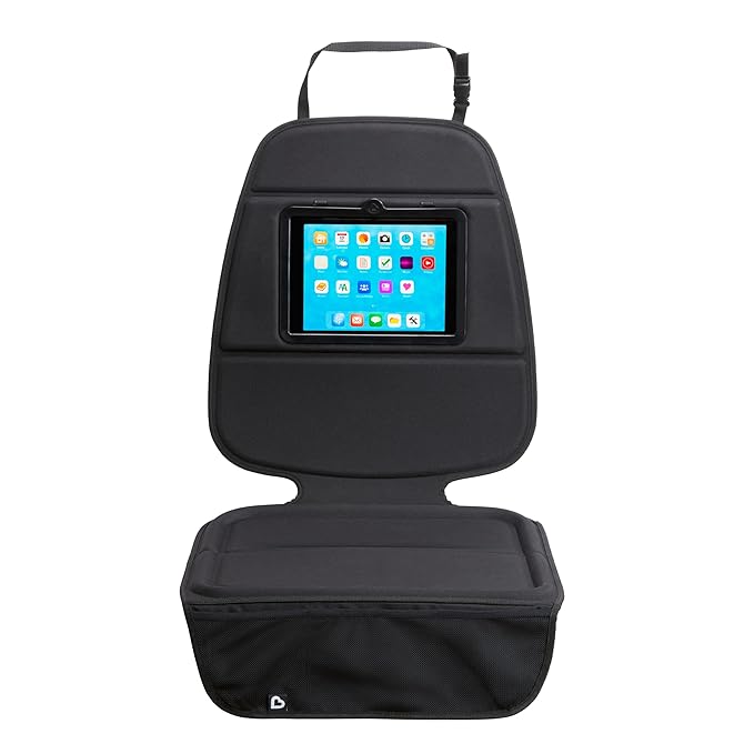 Munchkin Car Seat Cover with Tablet Holder for Under Baby Car Seats and Toddler Booster Seats, Elite Seat Guardian Protector, Rear and Forward Facing, Dark Grey