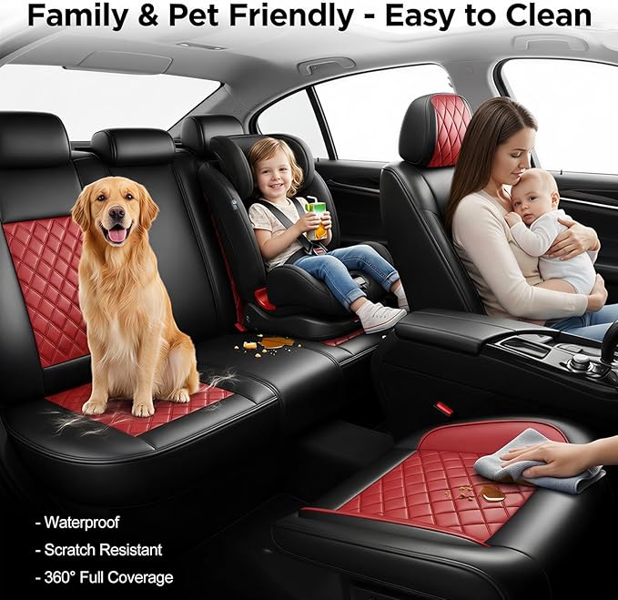 Fit RLX Car Seat Covers for Acura RLX 2013-2020 - Premium Leather, Waterproof, All-Weather, Airbag Compatible, Anti-Slip, Breathable, Easy Install, Seat Protectors, Full Set, Red