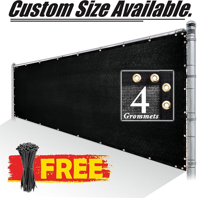 Royal Shade Custom Size 5' x 147' Black Fence Privacy Screen Windscreen Cover Netting Mesh Fabric Cloth - Cable Zip Ties Included (We Make Custom Size)